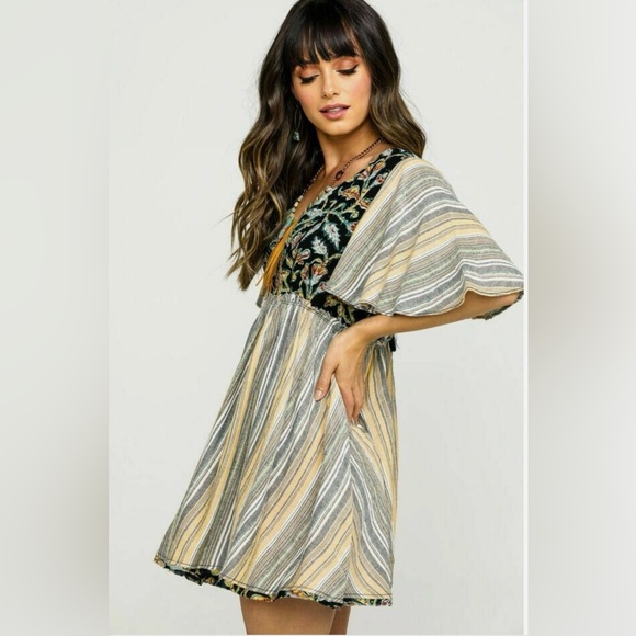 Free People Dresses & Skirts - Free People Under The Sun Floral Stripe Boho Tunic Dress M NWT